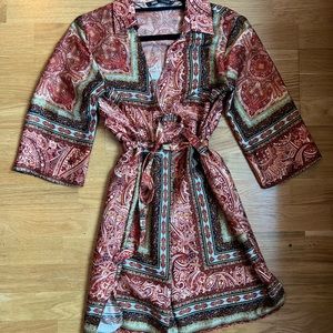 ZARA PRINTED TIE FRONT DRESS